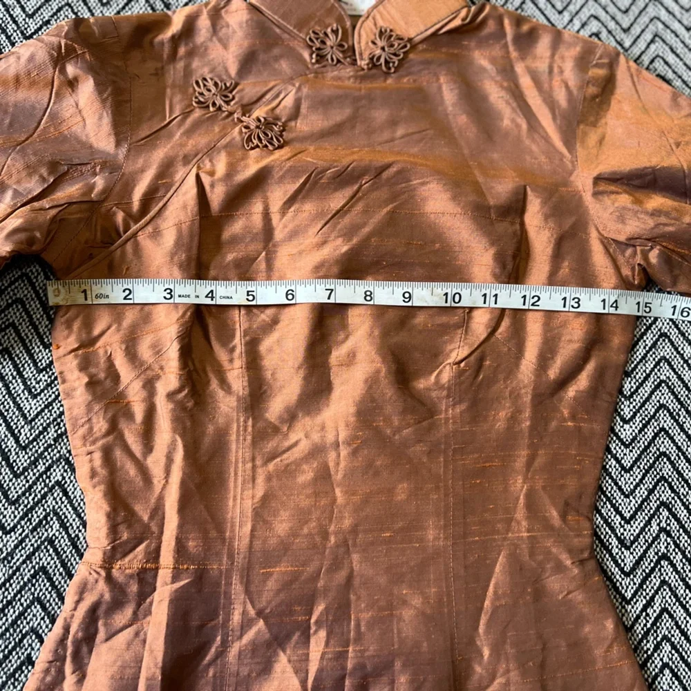 Vintage 1960s Copper cheongsam Dress XXS - Picture 7 of 9
